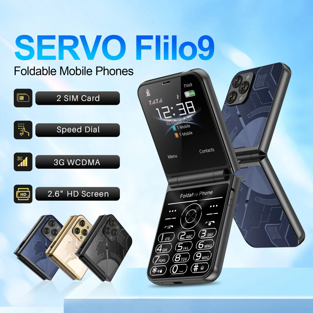 SERVO Flilo9 Foldable Mobile Phone 3G WCDMA Call Recording Flashlight Speed Dial Blacklist Flip Cellular Phones Dual SIM Standby SERVO Flilo9 Foldable Mobile Phone 3G WCDMA Call Recording Flashlight Speed Dial Blacklist Flip Cellular Phones Dual SIM Standby