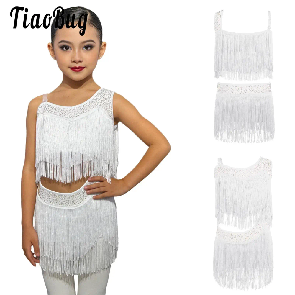 Kids Girls Tassel Latin Samba Jazz Dance Dress Performance Costume Asymmetrical Leotards Fringed Dress for Tango Rumba Cha-Cha Kids Girls Tassel Latin Samba Jazz Dance Dress Performance Costume Asymmetrical Leotards Fringed Dress for Tango Rumba Cha-Cha