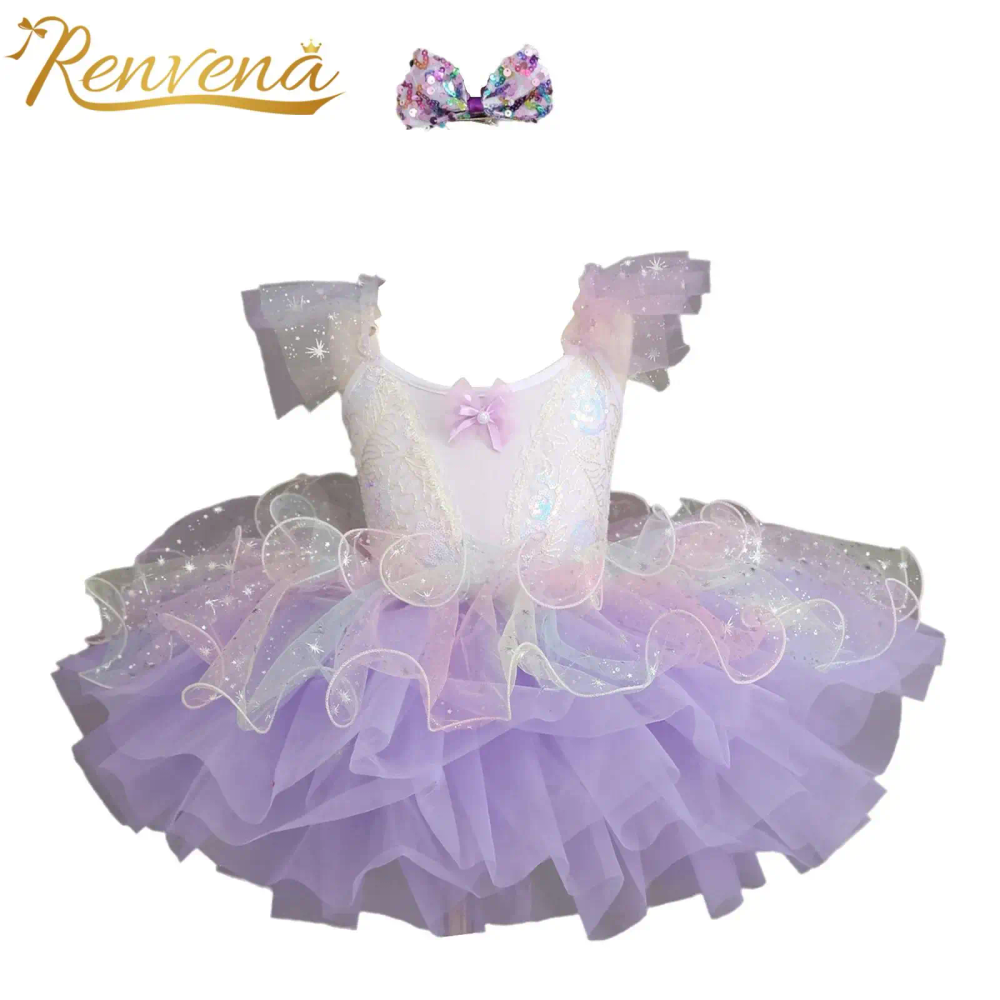 Kids Tutu Ruffle Sleeve Floral Ballet Tutu Dress Ballerina Costume Dance Performance Gymnastics Leotard Dress Princess Costume Kids Tutu Ruffle Sleeve Floral Ballet Tutu Dress Ballerina Costume Dance Performance Gymnastics Leotard Dress Princess Costume