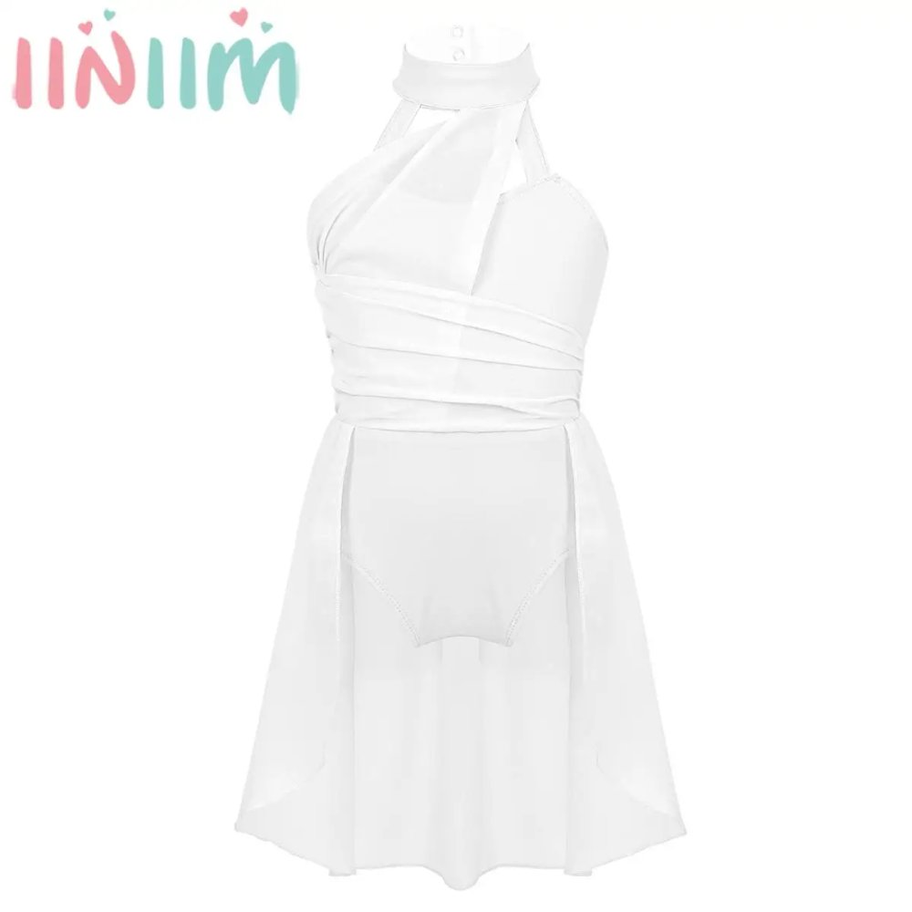 Girls Lyrical Dance Performance Clothes Gymnastics Skating Acrobatics Ballet Bodysuit Dress Sleeveless Chiffon Bodice Leotard Girls Lyrical Dance Performance Clothes Gymnastics Skating Acrobatics Ballet Bodysuit Dress Sleeveless Chiffon Bodice Leotard