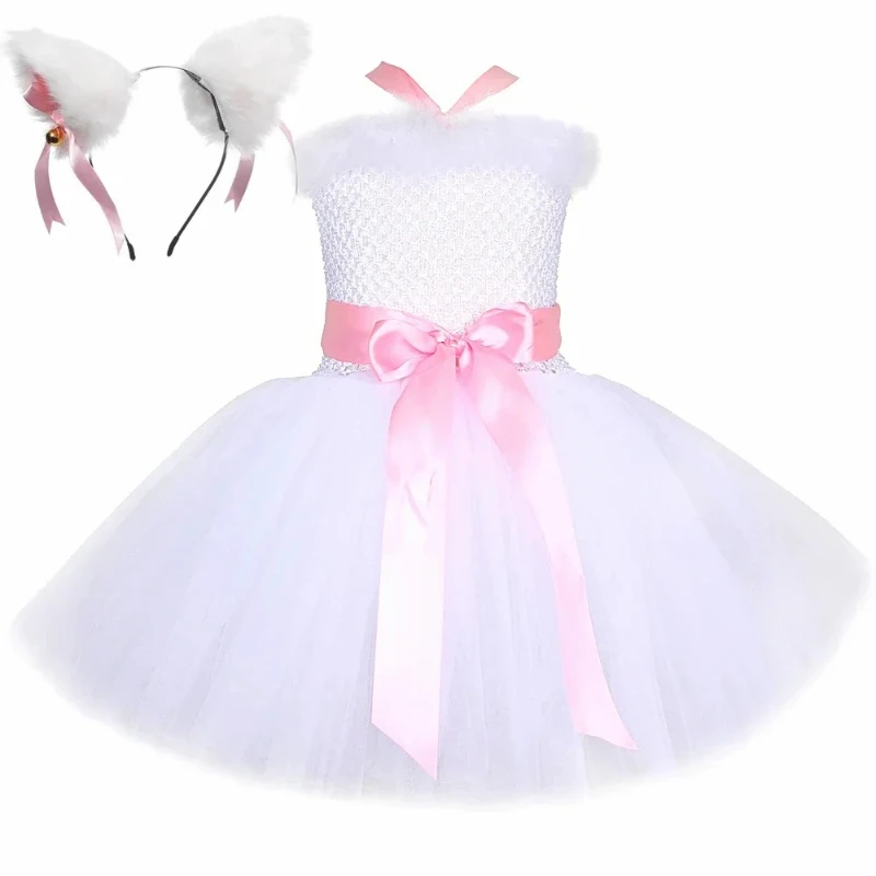 White Fox Costume for Girls Birthday Party Tutu Cosplay Dress Toddler Kids Halloween Carnival Perform Animal Dress Up Clothes White Fox Costume for Girls Birthday Party Tutu Cosplay Dress Toddler Kids Halloween Carnival Perform Animal Dress Up Clothes
