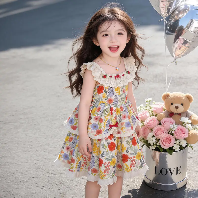 Girls Back Heart Flower Dress Summer New Girls Fashion Cake Dress Children's Fashion Sweet Soft Princess Puff Dress Party Dress Girls Back Heart Flower Dress Summer New Girls Fashion Cake Dress Children's Fashion Sweet Soft Princess Puff Dress Party Dress