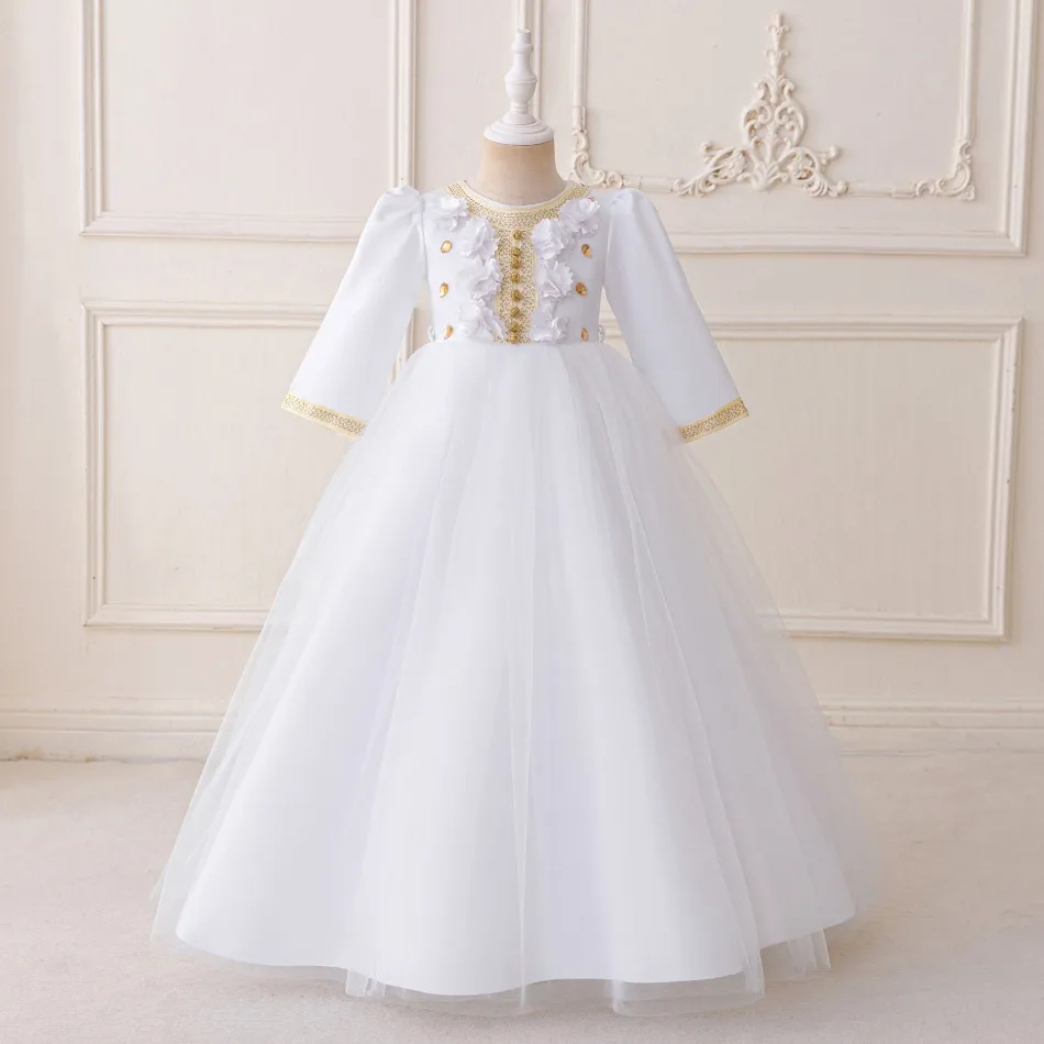 2026 Luxury Muslim Ramadan Prayers Girl White Party Dress Long Sleeve Robe Arab Dresses Eid Children Evening Prom Costume ASQ03 2026 Luxury Muslim Ramadan Prayers Girl White Party Dress Long Sleeve Robe Arab Dresses Eid Children Evening Prom Costume ASQ03