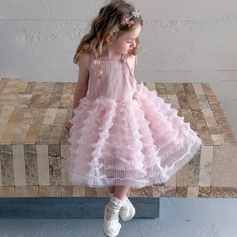 2026 Summer Girls Korean Slip Dress Knit Patchwork Tulle Princess Tutu Dress Birthday Party Pageant Wedding Formal Dress 2026 Summer Girls Korean Slip Dress Knit Patchwork Tulle Princess Tutu Dress Birthday Party Pageant Wedding Formal Dress