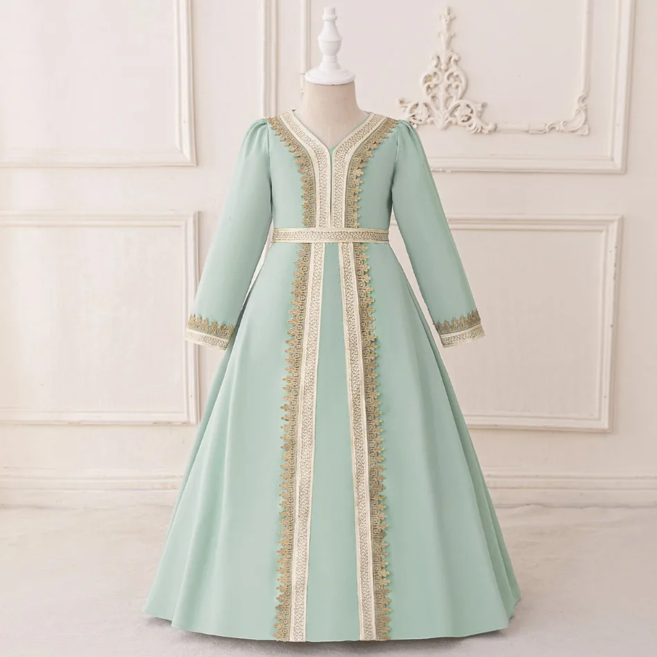 2026 Muslim Girls New Robe Dress Satin Cloth Embroidery Banquet Girls Princess Dress Party Long Sleeve Evening Dress Dress ASQ03 2026 Muslim Girls New Robe Dress Satin Cloth Embroidery Banquet Girls Princess Dress Party Long Sleeve Evening Dress Dress ASQ03
