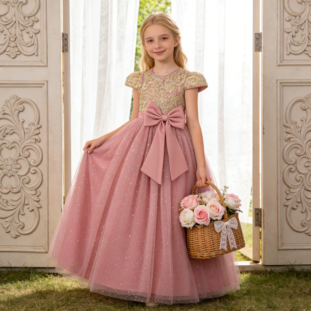 Girls Flower Embroidery Party Dress Kids Big Bow Long Wedding Bridesmaid Prom Gown Girl Fashion Lace Birthday Clothes Costumes Girls Flower Embroidery Party Dress Kids Big Bow Long Wedding Bridesmaid Prom Gown Girl Fashion Lace Birthday Clothes Costumes