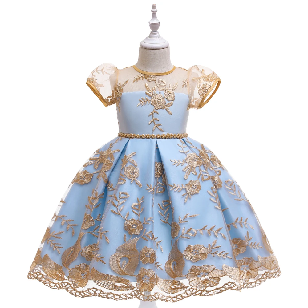 Girl Embroidery Bow Ball Gown Elegant Princess Wedding Childrens Birthday Fashion Party Piano Performance Costume Girl Embroidery Bow Ball Gown Elegant Princess Wedding Childrens Birthday Fashion Party Piano Performance Costume