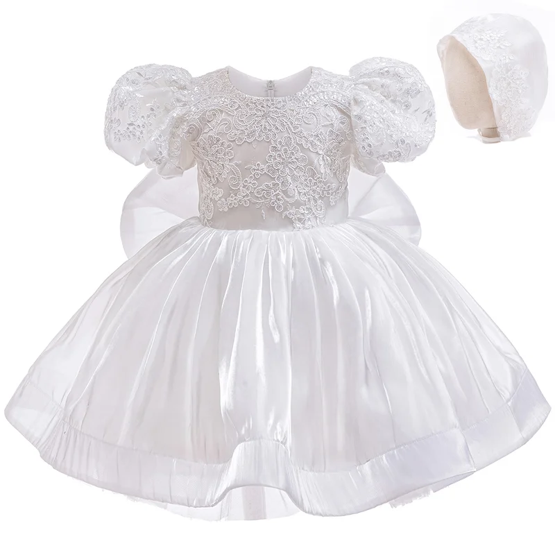 Baby Girls White Christening Dress With Bonnet Toddler Baptism Gown Outfit For 1st Year Birthday Party Infant Wedding Dresses Baby Girls White Christening Dress With Bonnet Toddler Baptism Gown Outfit For 1st Year Birthday Party Infant Wedding Dresses