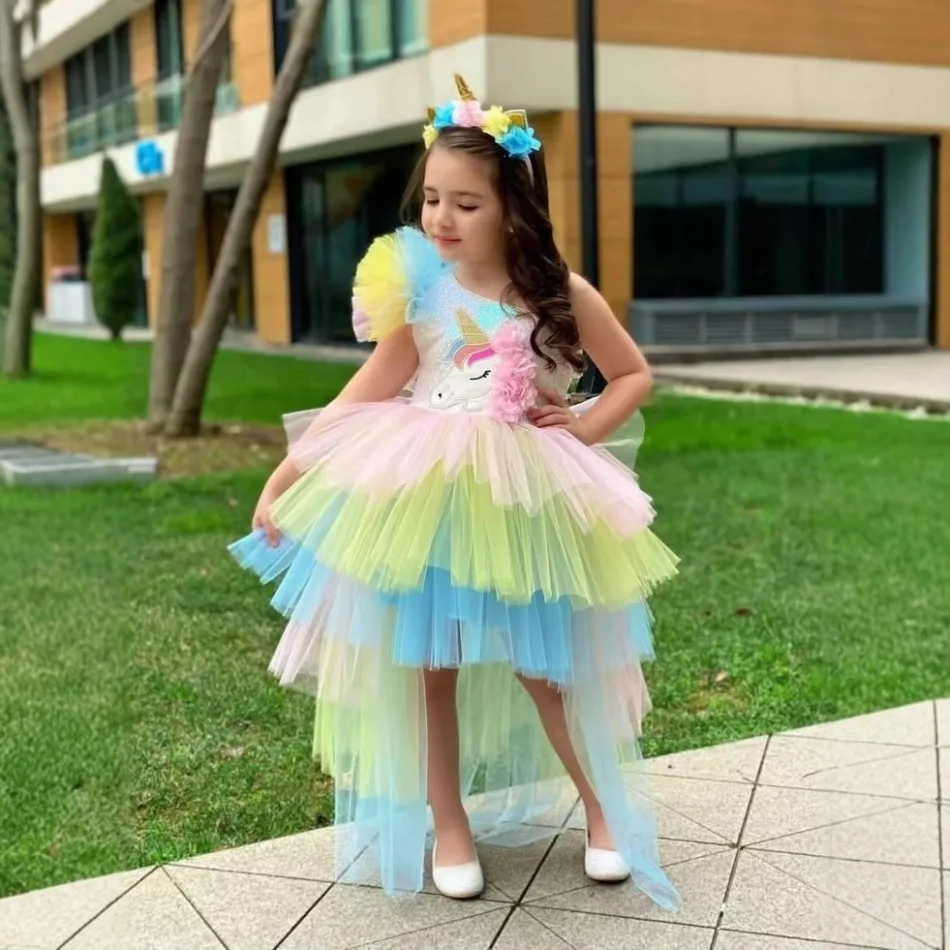 Rainbow Unicorn Baby Party Girls Dress Sequin Unicorns Birthday Princess Dress Wedding Bridesmaid Baptism Kids Clothing ASQ03 Rainbow Unicorn Baby Party Girls Dress Sequin Unicorns Birthday Princess Dress Wedding Bridesmaid Baptism Kids Clothing ASQ03