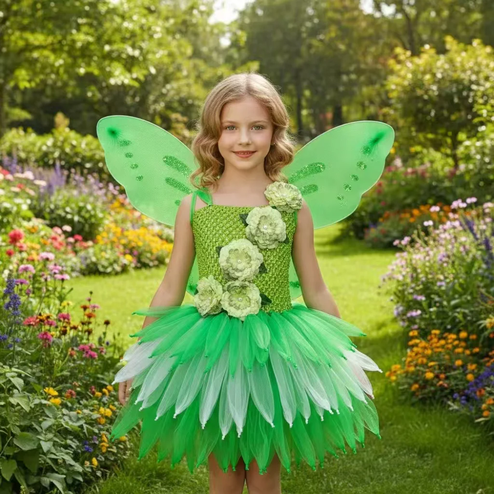 Girls Green Glitter Tutu Dress Kids Flower Fairy Dress with Butterfly Wing Set Children Party Costume Sparkled Stars Dresses Girls Green Glitter Tutu Dress Kids Flower Fairy Dress with Butterfly Wing Set Children Party Costume Sparkled Stars Dresses