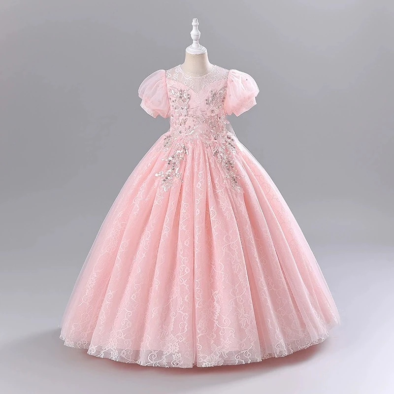 Fashion Flower Girl Dresses for Weddings Mesh Lace Short Sleeve Girls Sequin Dress Summer Children Evening Dresses 3-13 Years Fashion Flower Girl Dresses for Weddings Mesh Lace Short Sleeve Girls Sequin Dress Summer Children Evening Dresses 3-13 Years