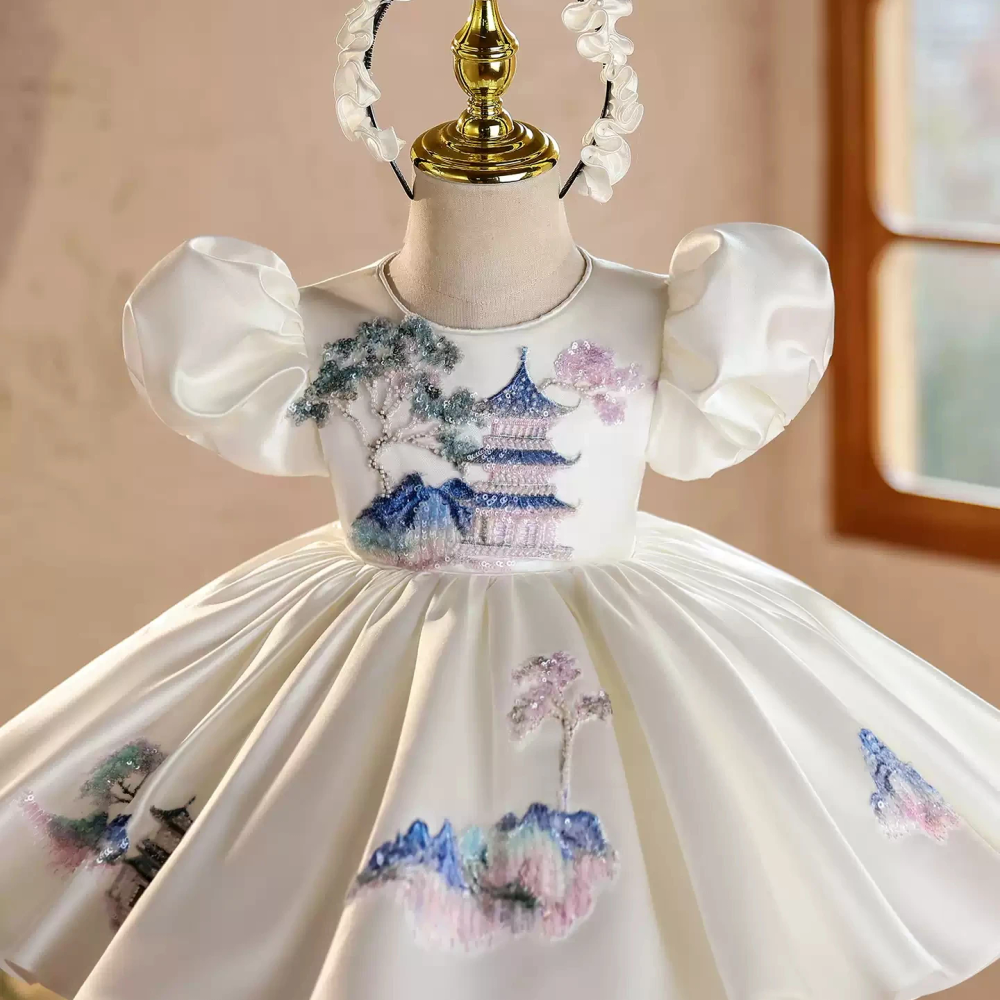 Toddler baby girl dress light luxury flower girl birthday party dress embroidered satin tutu skirt new children's clothing Toddler baby girl dress light luxury flower girl birthday party dress embroidered satin tutu skirt new children's clothing