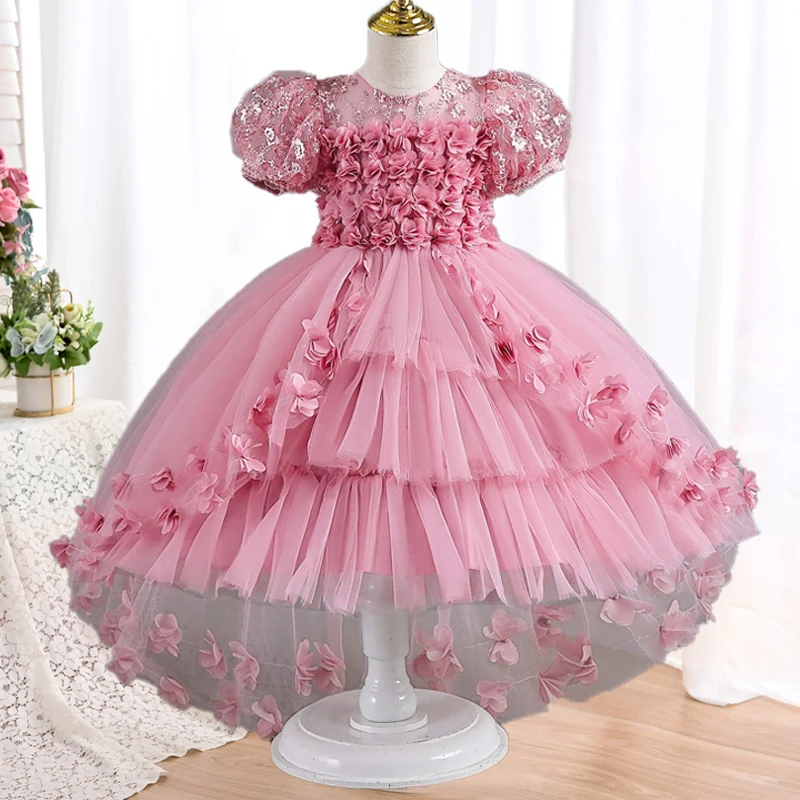 Fashion girl summer lace net piano performance host temperament princess dress girl sweet bow knot Sequin pengpeng dress Fashion girl summer lace net piano performance host temperament princess dress girl sweet bow knot Sequin pengpeng dress