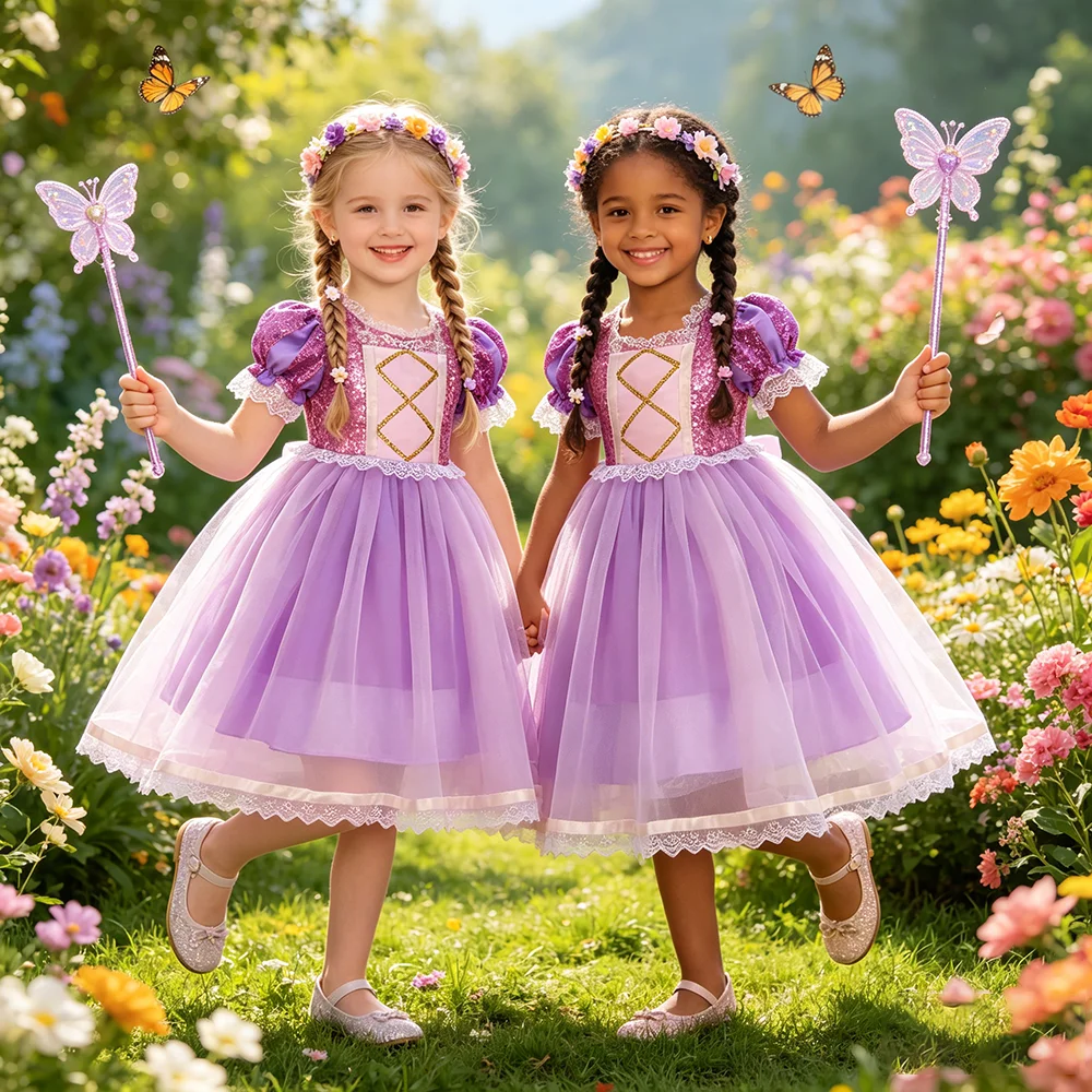 Girl Rapunzel Costume Birthday Party Tangled Magic Hair Princess Cosplay Dress Carnival Halloween Fantasy Role Playing Outfits Girl Rapunzel Costume Birthday Party Tangled Magic Hair Princess Cosplay Dress Carnival Halloween Fantasy Role Playing Outfits