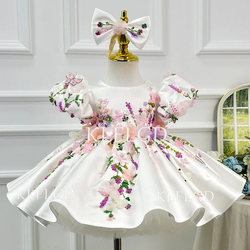 KLFLGD Luxurious high-end hand embroidered dress, elegant and gorgeous party dress, white satin fluffy dress KLFLGD Luxurious high-end hand embroidered dress, elegant and gorgeous party dress, white satin fluffy dress