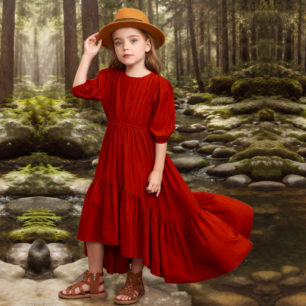 New Mid Sleeve Ruffled Girl Flower Dress Baby Wedding Princess Party Long Dress Youth Children Christmas Dress 4 6 8 10 12Y New Mid Sleeve Ruffled Girl Flower Dress Baby Wedding Princess Party Long Dress Youth Children Christmas Dress 4 6 8 10 12Y