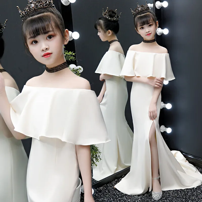 Flower Girl Dresses For Weddings Kids Ivory Off The Shoulder Sexy Side Slit Girls Party Dress 3 To 15 Years Communion Dress Girl Flower Girl Dresses For Weddings Kids Ivory Off The Shoulder Sexy Side Slit Girls Party Dress 3 To 15 Years Communion Dress Girl
