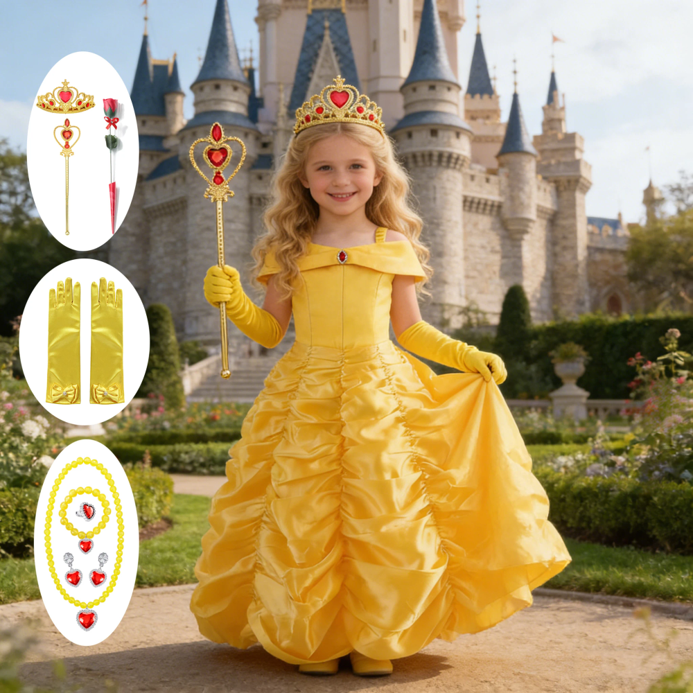 Belle Costume for Girls Cosplay Yellow Princess Dress Beauty and The Beast Costumes Girls Birthday Party Children Clothes Gown Belle Costume for Girls Cosplay Yellow Princess Dress Beauty and The Beast Costumes Girls Birthday Party Children Clothes Gown