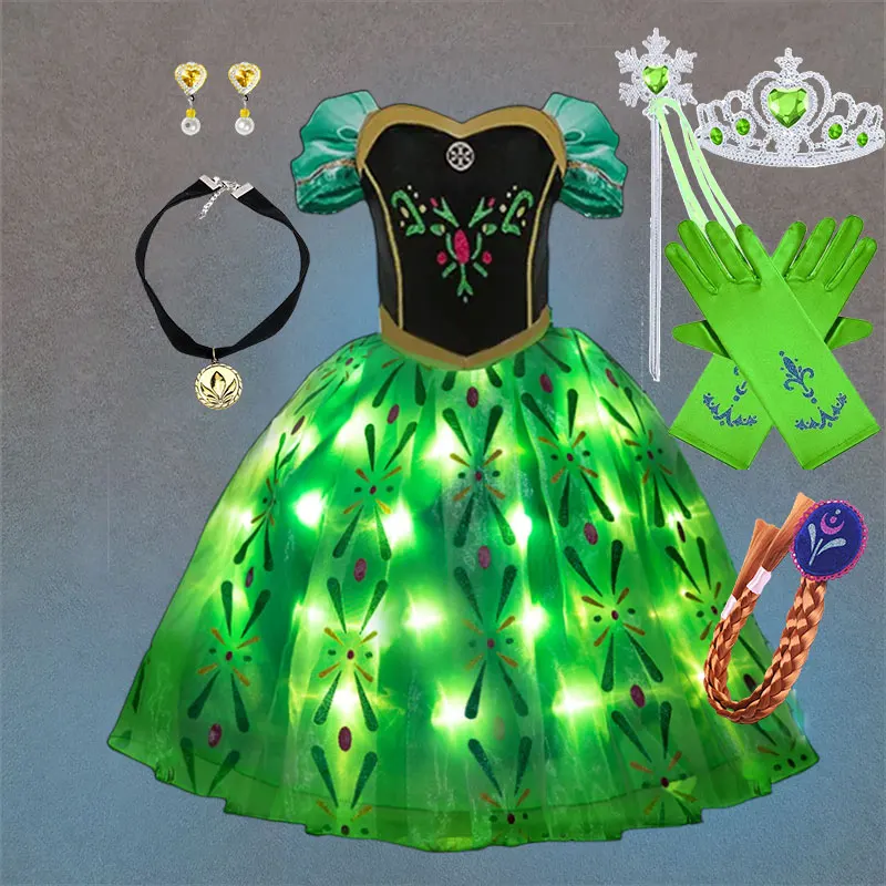 Snow Queen Illuminating Anna Princess Ball Gown Fancy Green Floral Dress Halloween Glowing Anna Costume Birthday Elsa Party Snow Queen Illuminating Anna Princess Ball Gown Fancy Green Floral Dress Halloween Glowing Anna Costume Birthday Elsa Party