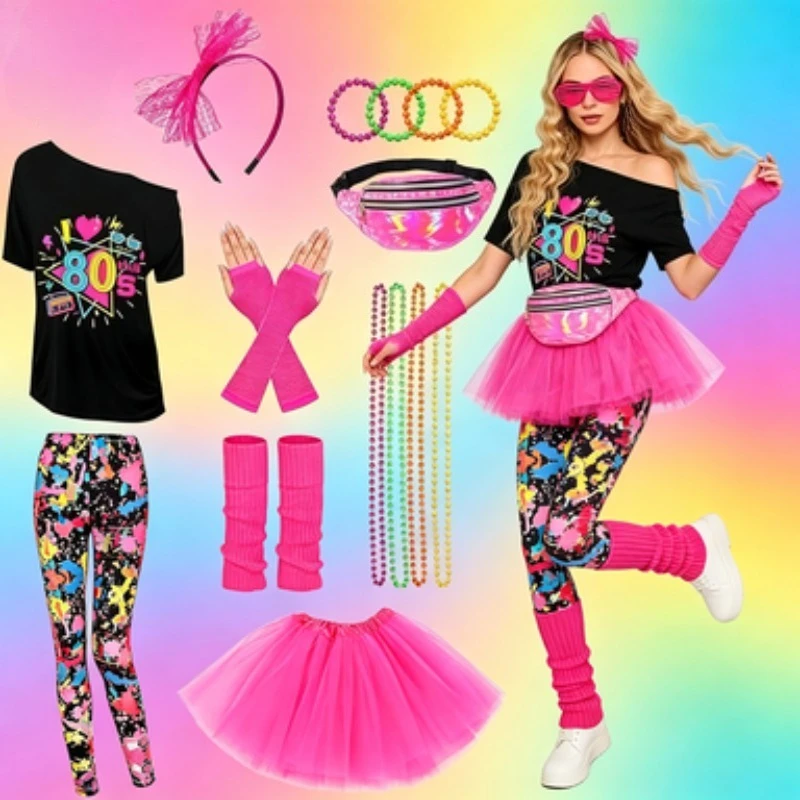 1980s Retro Party Outfit Drop Shoulder T Shirt Suit for Dance Stage Performance 1980s Retro Party Outfit Drop Shoulder T Shirt Suit for Dance Stage Performance