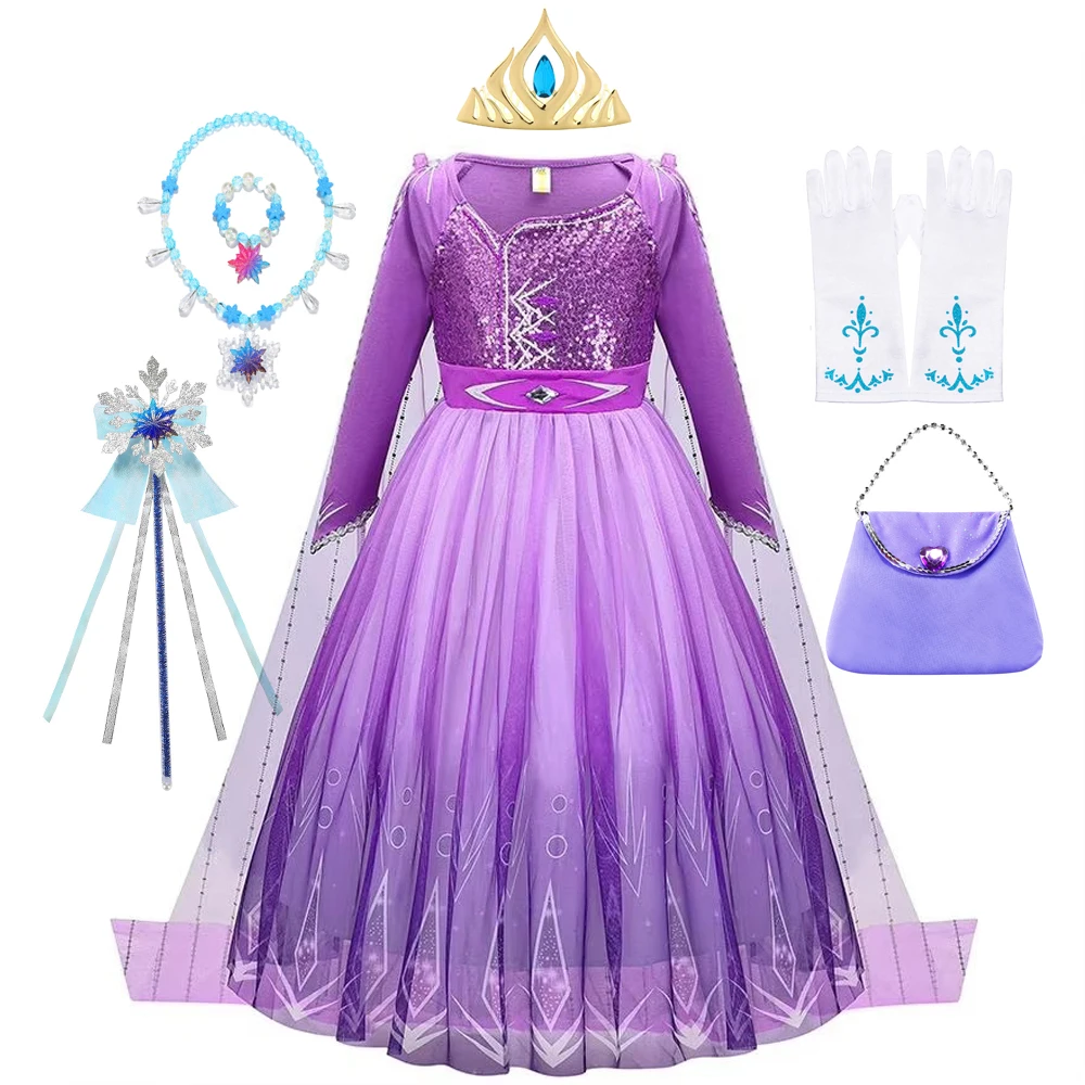 Purple Elsa Dress Girls Halloween Costume Cosplay Party Role Play Clothes Children Outfit Long Sleeve Dress Purple Elsa Dress Girls Halloween Costume Cosplay Party Role Play Clothes Children Outfit Long Sleeve Dress
