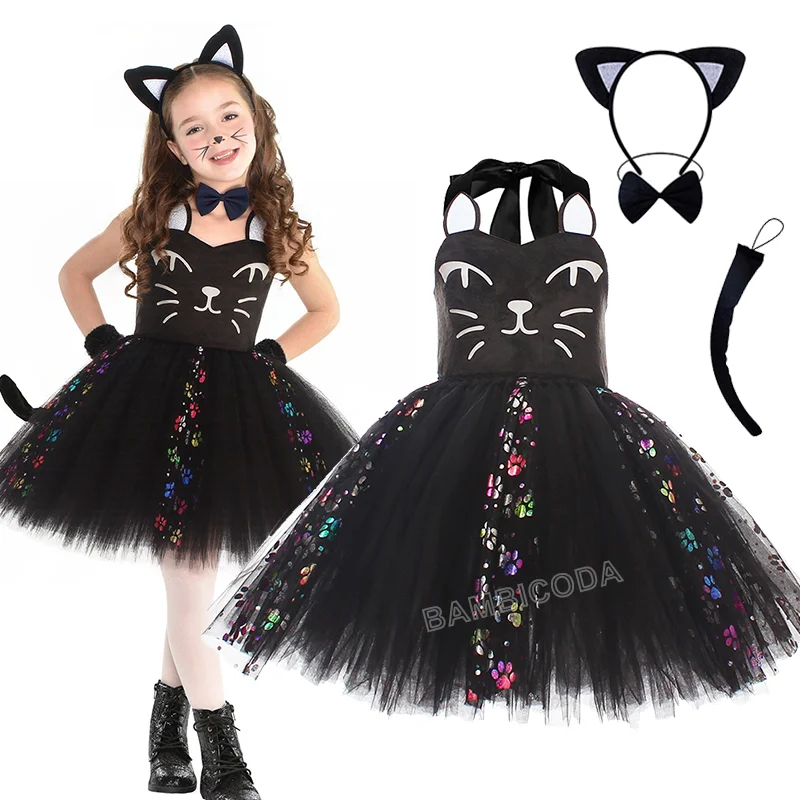 Halloween Animal Cat Cosplay Props Girls Costume Sequins Tutu Dress Headdress Tail Birthday Party Fancy Gift Dresses Halloween Animal Cat Cosplay Props Girls Costume Sequins Tutu Dress Headdress Tail Birthday Party Fancy Gift Dresses