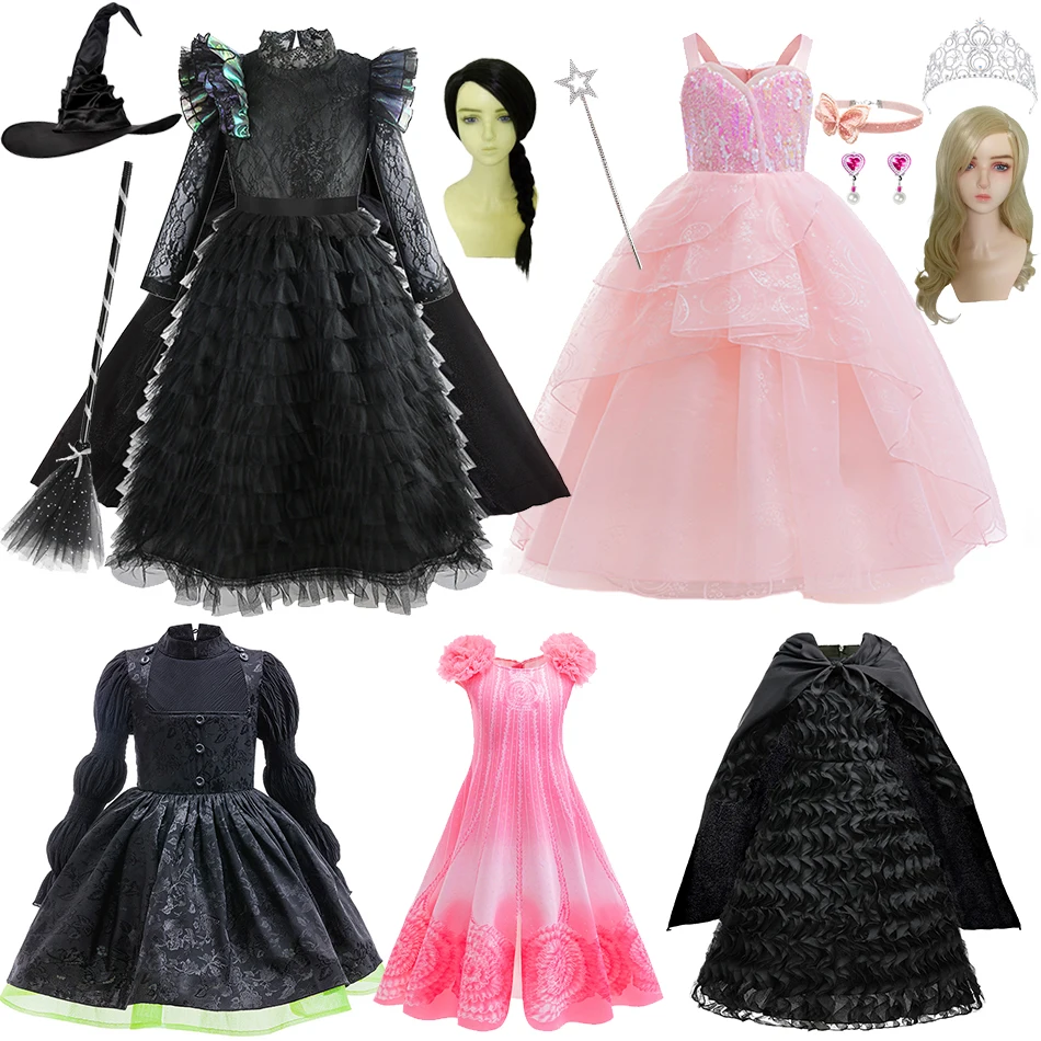 Wicked Witch Elphaba Cosplay Dress Halloween Fantasy Costume Children Glinda Pink Dress 2-12 Yrs Kids Luxury Princess Ball Gown Wicked Witch Elphaba Cosplay Dress Halloween Fantasy Costume Children Glinda Pink Dress 2-12 Yrs Kids Luxury Princess Ball Gown