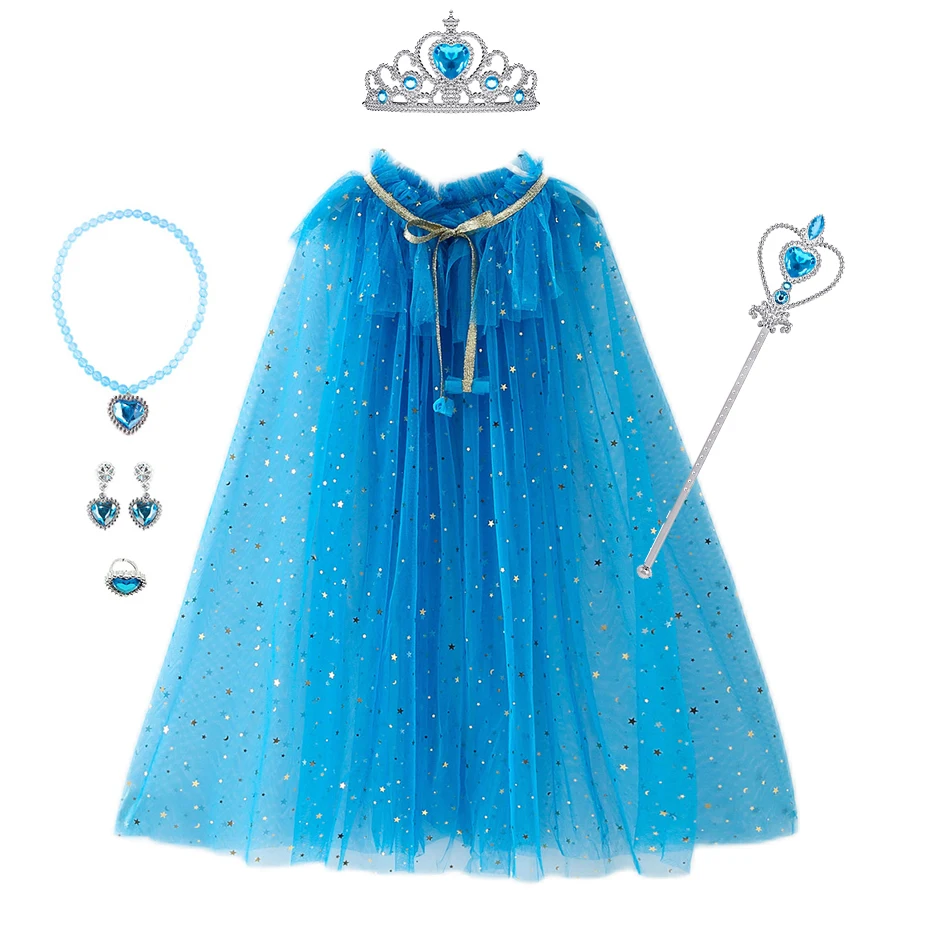 Girl Princess Costume Kids Party Accessories Cloak Crown Wand Necklace Earrings Rings Set Elsa Anna Rapunzel Aurora Tulle Cape Girl Princess Costume Kids Party Accessories Cloak Crown Wand Necklace Earrings Rings Set Elsa Anna Rapunzel Aurora Tulle Cape