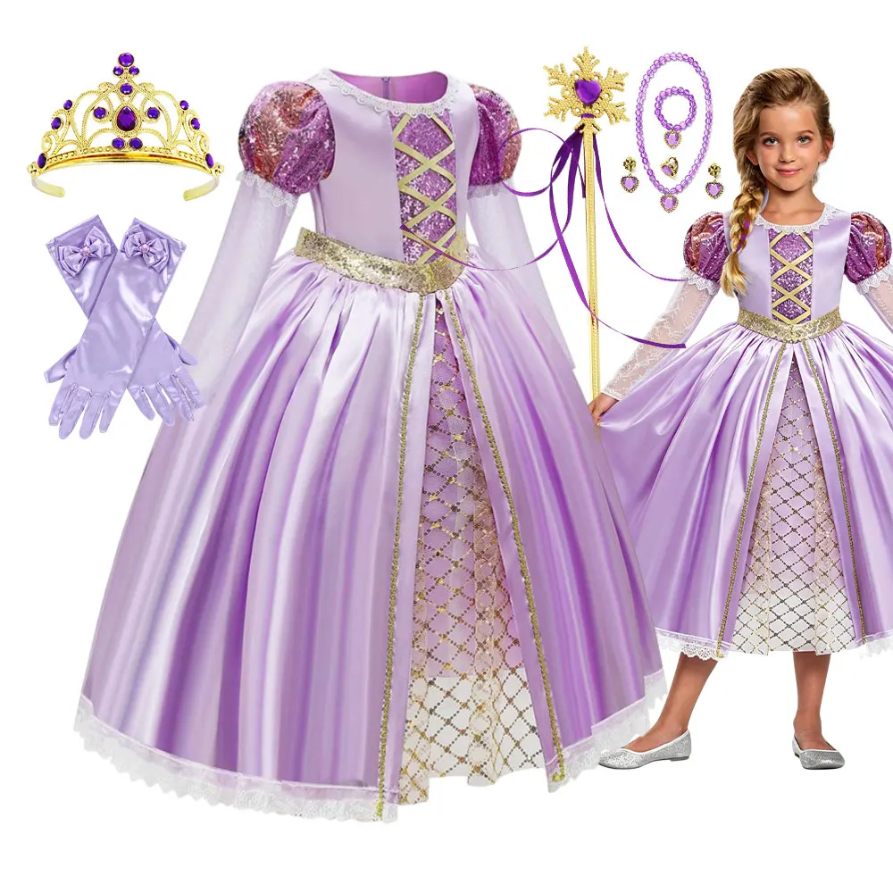 Summer Kids Purple Princess Cosplay Dress with Bowknot Rapunzel Role Play Costume Halloween Apparel Carnival Birthday Party Gown Summer Kids Purple Princess Cosplay Dress with Bowknot Rapunzel Role Play Costume Halloween Apparel Carnival Birthday Party Gown