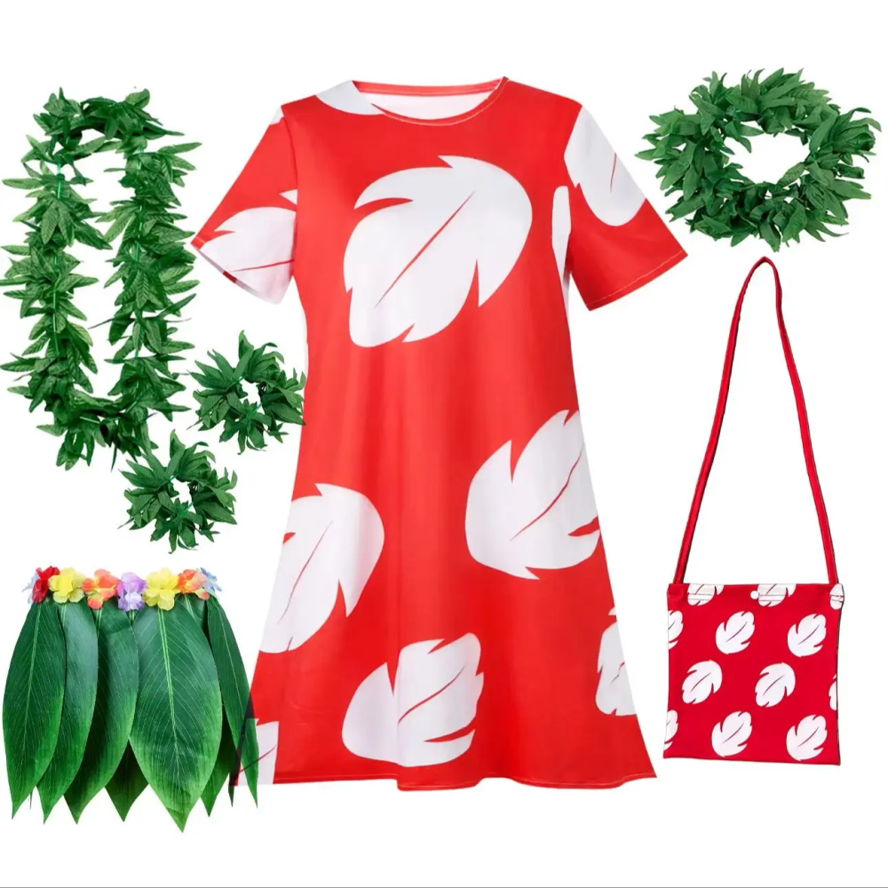 Girls Role Play Cartoon Heroine Dress Hawaii Children Red Frock Featured with White Feather Print Ohana Spirit Ployester Gown Girls Role Play Cartoon Heroine Dress Hawaii Children Red Frock Featured with White Feather Print Ohana Spirit Ployester Gown