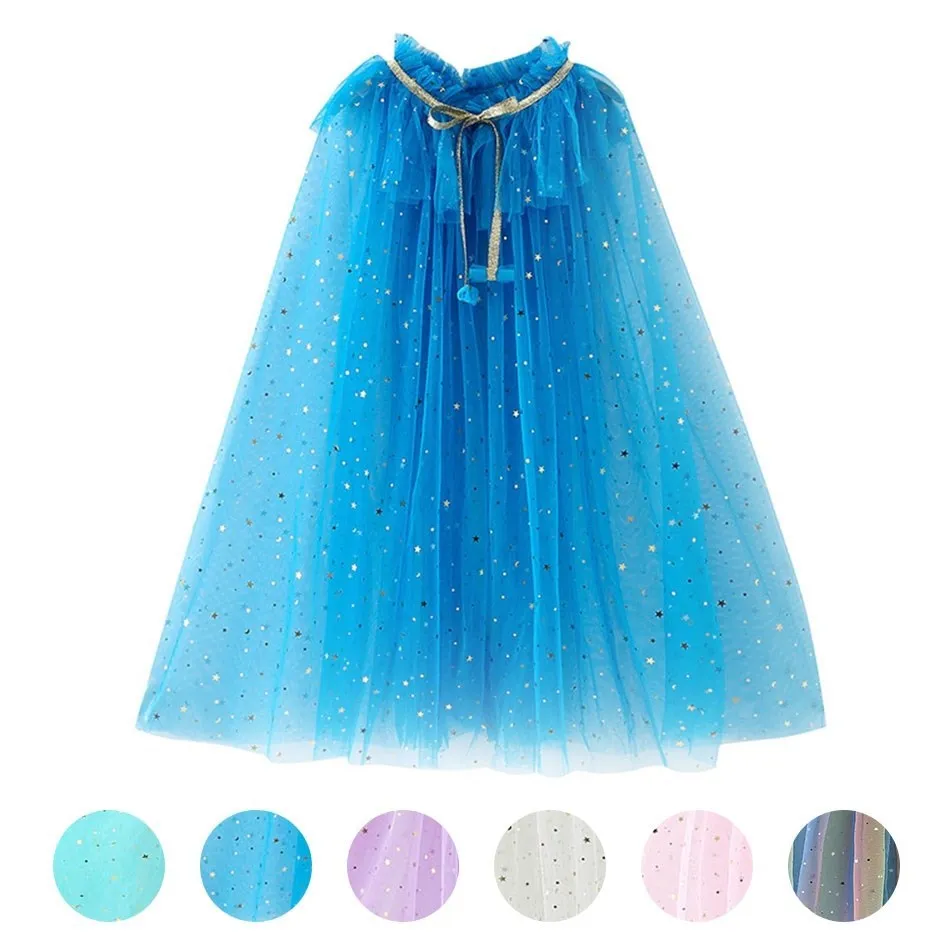 Summer Girl Princess Party Accessories Cloak Snow Queen Elsa Anna Costume Cape Rapunzel Aurora Sequins Tulle Halloween Mantle Summer Girl Princess Party Accessories Cloak Snow Queen Elsa Anna Costume Cape Rapunzel Aurora Sequins Tulle Halloween Mantle