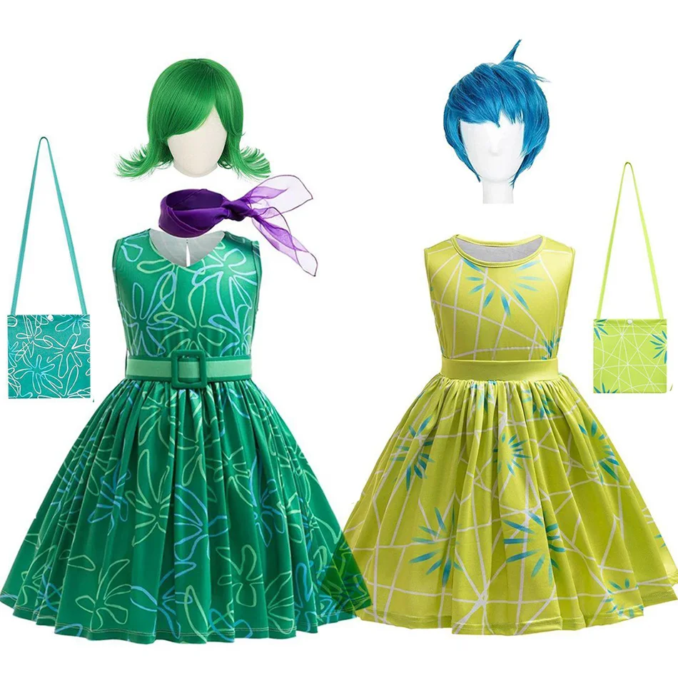 Joy Costume Children Green Printed Polyester Dress Halloween Party Costume for Girls Cute Cartoon Style Cosplay Wear Joy Costume Children Green Printed Polyester Dress Halloween Party Costume for Girls Cute Cartoon Style Cosplay Wear