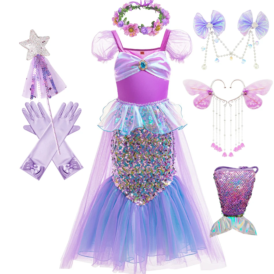 Little Mermaid Dress With Cloak Sequin Ruffles Princess Cosplay Costume Kids Ariel Fantasy Disguise Outfits Halloween Purim Sets Little Mermaid Dress With Cloak Sequin Ruffles Princess Cosplay Costume Kids Ariel Fantasy Disguise Outfits Halloween Purim Sets