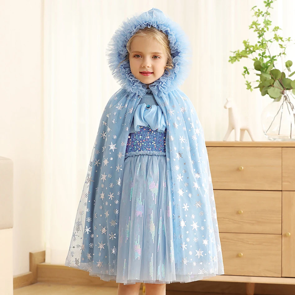 Winter Autumn Girl Elsa Shawl Child Christmas Carnival Ball Cape Dress Up Halloween Costumes Kids Princess Cosplay Cloak Clothes Winter Autumn Girl Elsa Shawl Child Christmas Carnival Ball Cape Dress Up Halloween Costumes Kids Princess Cosplay Cloak Clothes