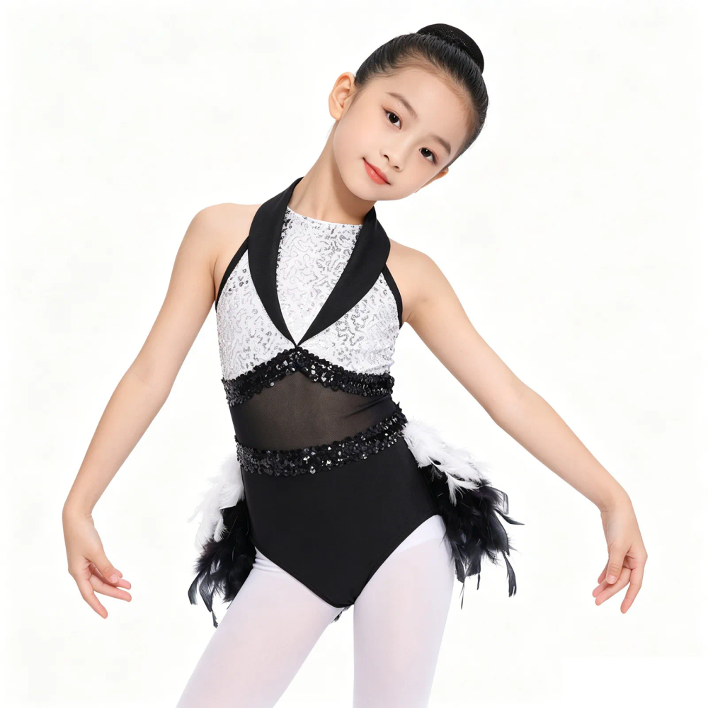 Teen Girls Sleeveless Sequin Sheer Mesh Feather Latin Jazz Dance Cha-cha Leotard Dress Ballet Tutu Samba Rumba Tango Dancewear Teen Girls Sleeveless Sequin Sheer Mesh Feather Latin Jazz Dance Cha-cha Leotard Dress Ballet Tutu Samba Rumba Tango Dancewear