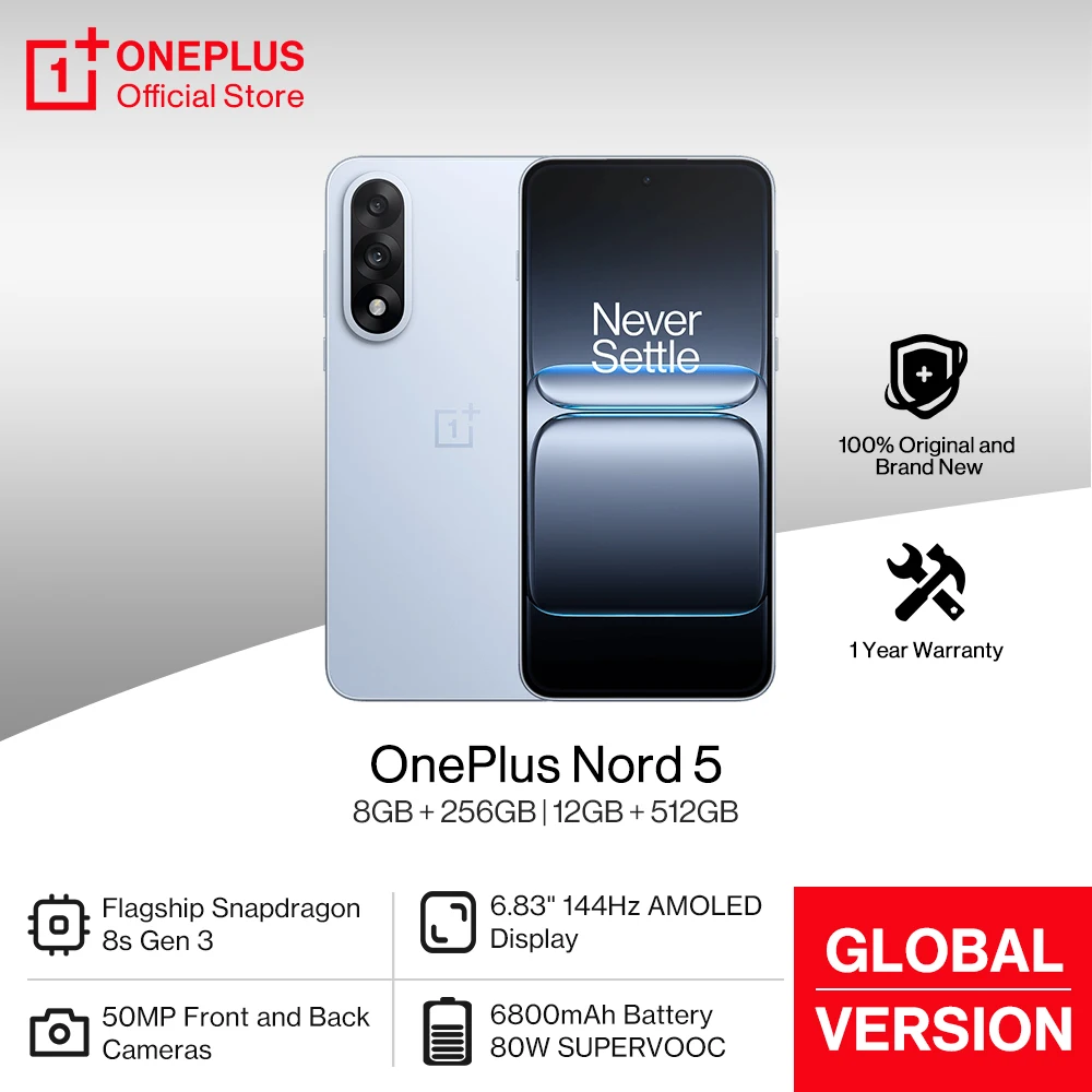 OnePlus Nord 5 Global Version Smartphone 50MP LYT-700 Camera 1.5K AMOLED Display Snapdragon 8s Gen 3 OxygenOS 15 OnePlus Nord 5 Global Version Smartphone 50MP LYT-700 Camera 1.5K AMOLED Display Snapdragon 8s Gen 3 OxygenOS 15