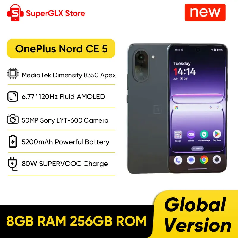 OnePlus Nord CE5 Global Version Smartphone MediaTek Dimensity 8350 Apex 50MP Sony LYT-600 Camera 5200mAh Battery 80W SUPERVOOC