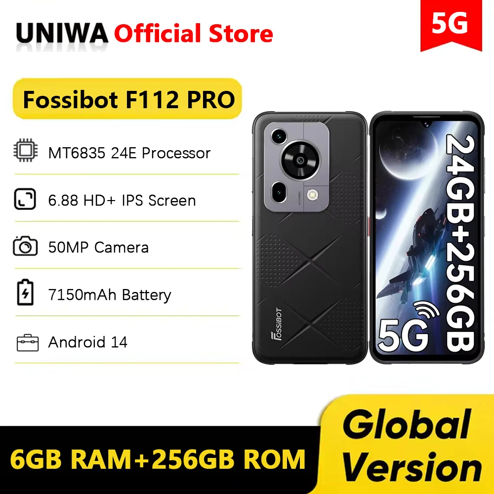 Fossibot F112 PRO 5G Rugged Phone 6.88" HD+ Dimensity 6300 24G(8+16)+256G Mobile Phone 50MP 7150mAh Smartphone Android 14
