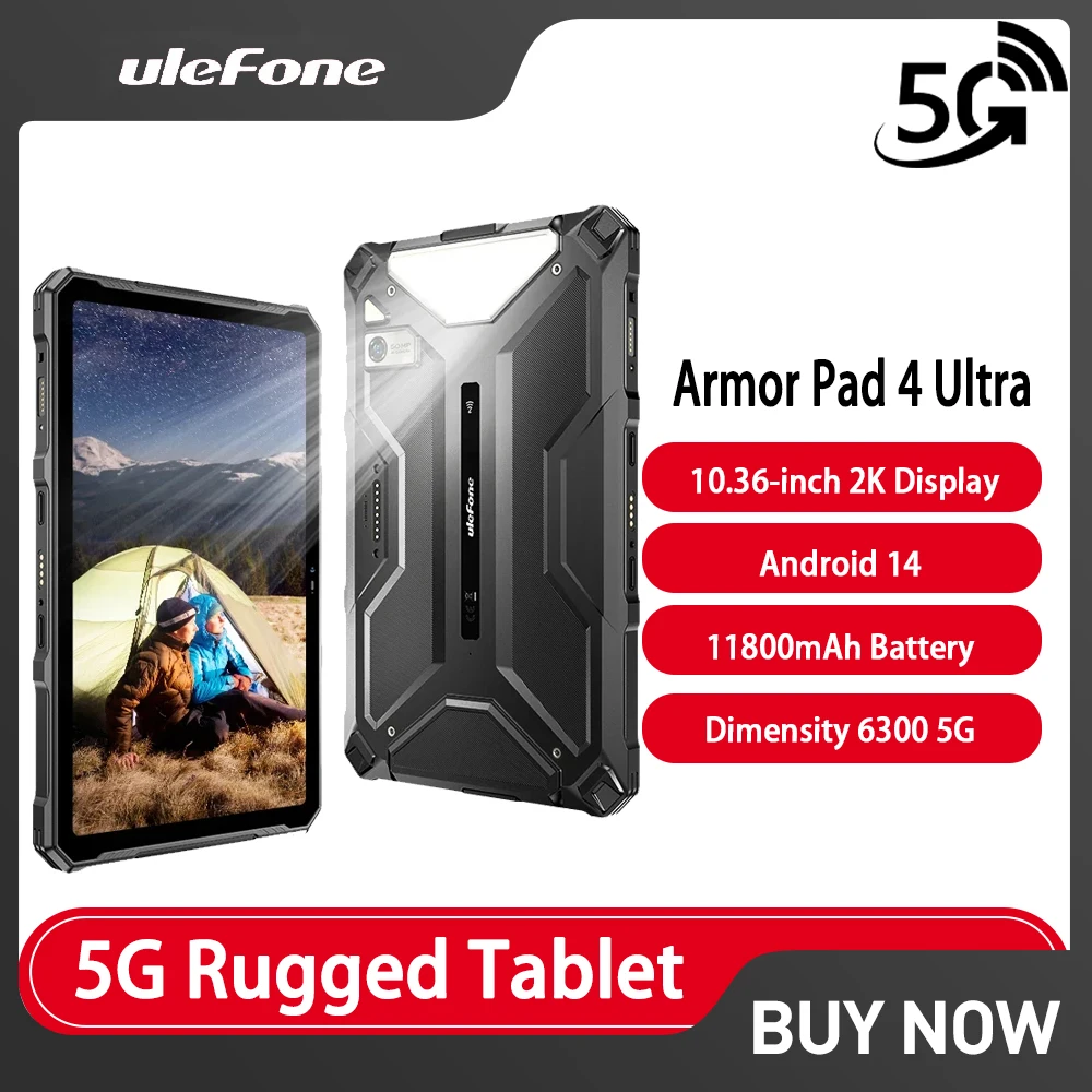 Ulefone Armor Pad 4 Ultra 5G Rugged Tablet Android IP68/IP69K Smart Pad 11800mAh 8GB+256GB 10.36 LED Light Tablets PC Fashion