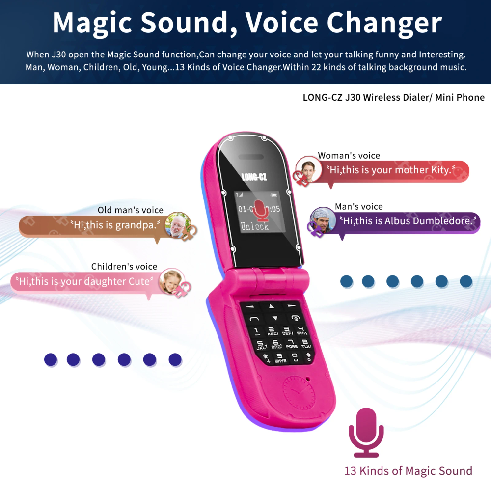 LONG-CZ J30 Magic Voice Wireless Bluetooth Dialer Mini Flip Phone Small Cellphone Children Mobile SOS Single SIM LONG-CZ J30 Magic Voice Wireless Bluetooth Dialer Mini Flip Phone Small Cellphone Children Mobile SOS Single SIM