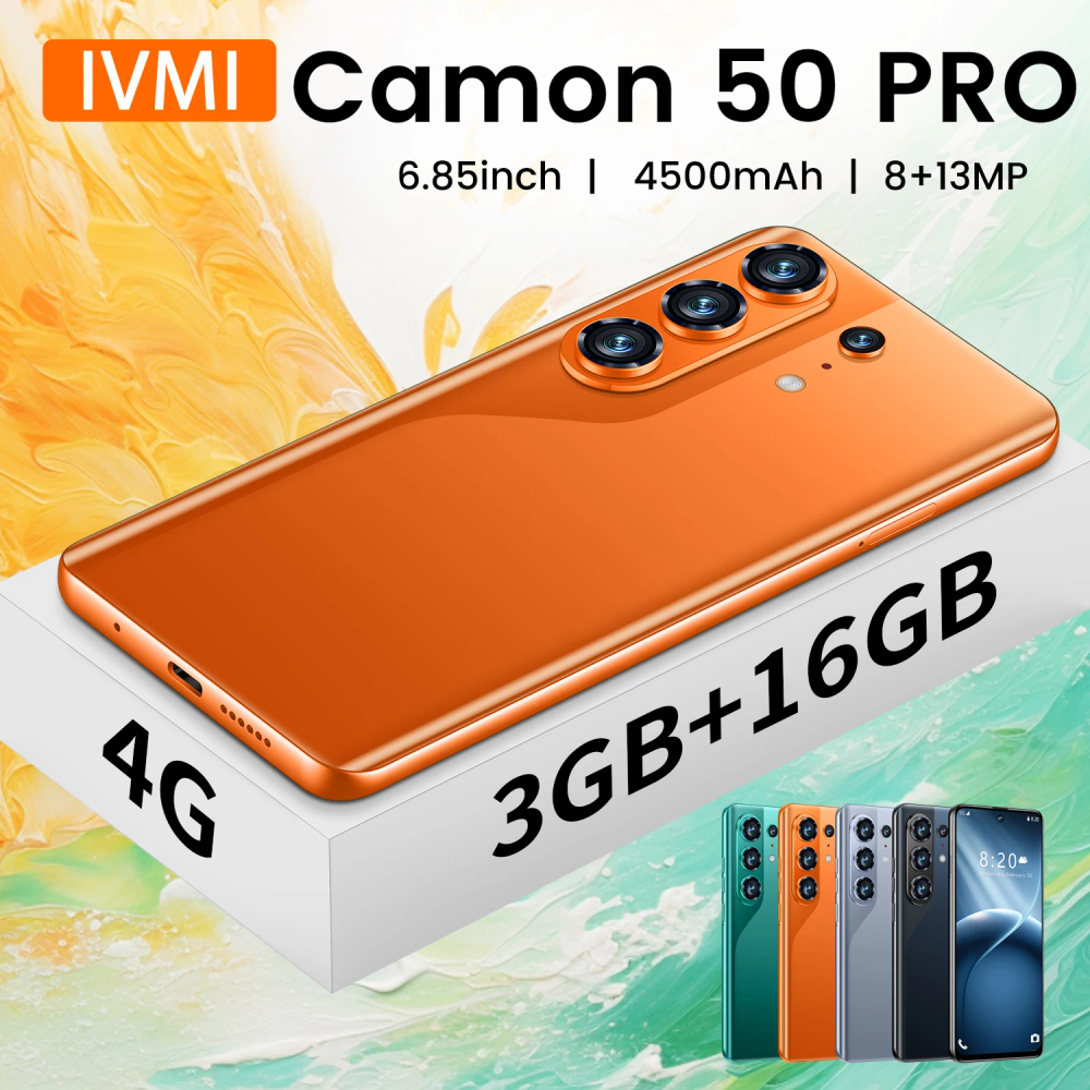 IVMI Global Vision Camon50 Pro Curved Screen Smartphone 6.85Inch Android 16GB ROM Face ID 4G Network Google Play Store Mobile Ph