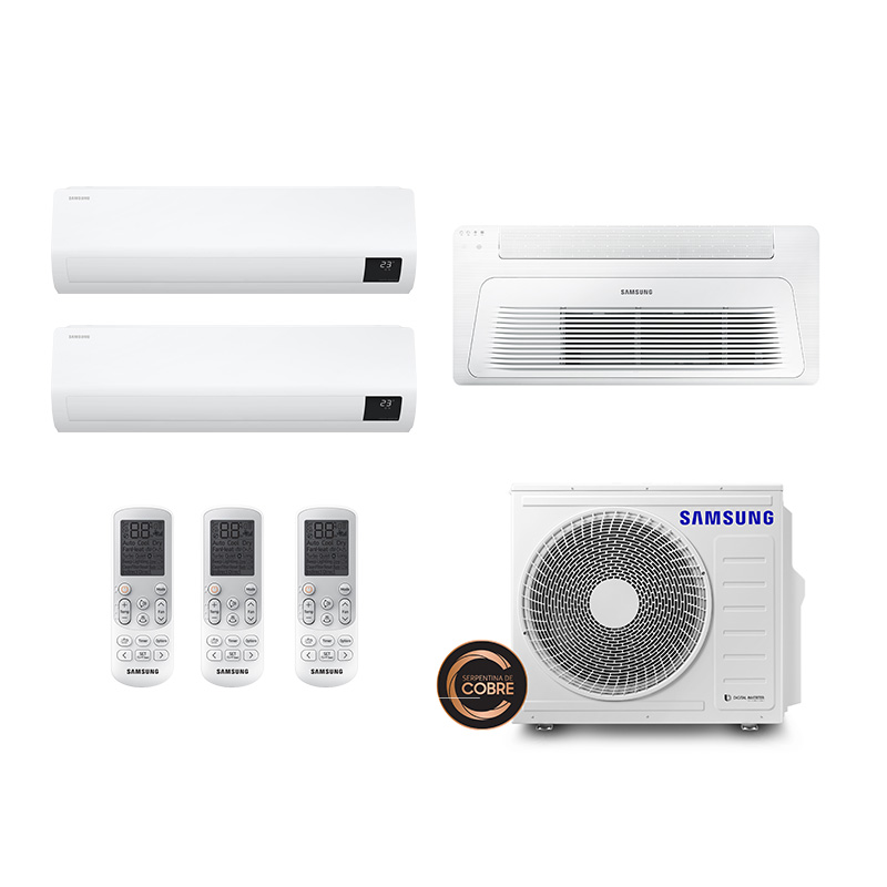 Ar Condicionado Multi Tri Split Samsung 1x9000 + 1x12000 Btus Hw + 1x12000 Btus Cassete 1 Via WindFree Quente/Frio 220V Monofásico AJ068AXJ3KH/AZ