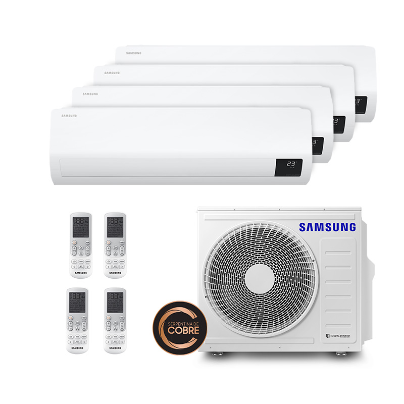 Ar Condicionado Multi Quadri Split Inverter Samsung 28.000 Btus (3 Evap 9000 e 1 Evap 12000) Quente/Frio 220V Monofásico AJ080AXJ4KH/AZ Ar Condicionado Multi Quadri Split Inverter Samsung 28.000 Btus (3 Evap 9000 e 1 Evap 12000) Quente/Frio 220V Monofásico AJ080AXJ4KH/AZ