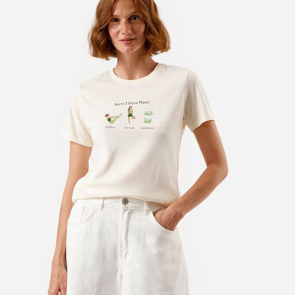 Camiseta feminina de algodão estampada amarela Camiseta feminina de algodão estampada amarela