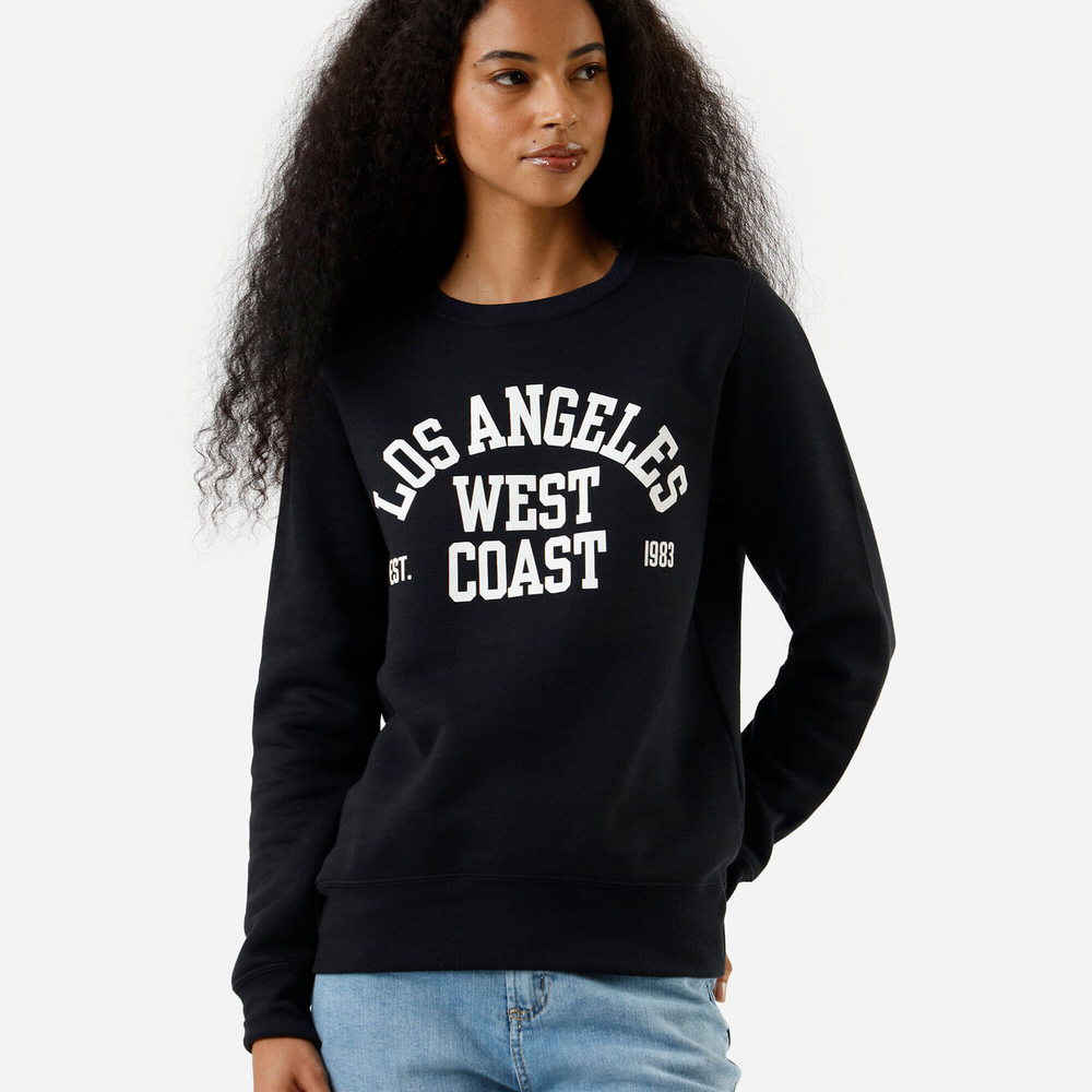 Blusão feminino de moletom estampado preto