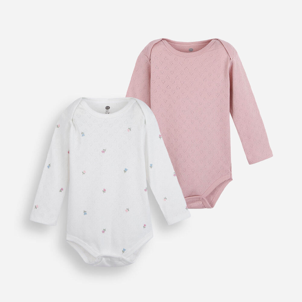 Kit de 2 bodies infantil de algodão manga longa colorido Kit de 2 bodies infantil de algodão manga longa colorido