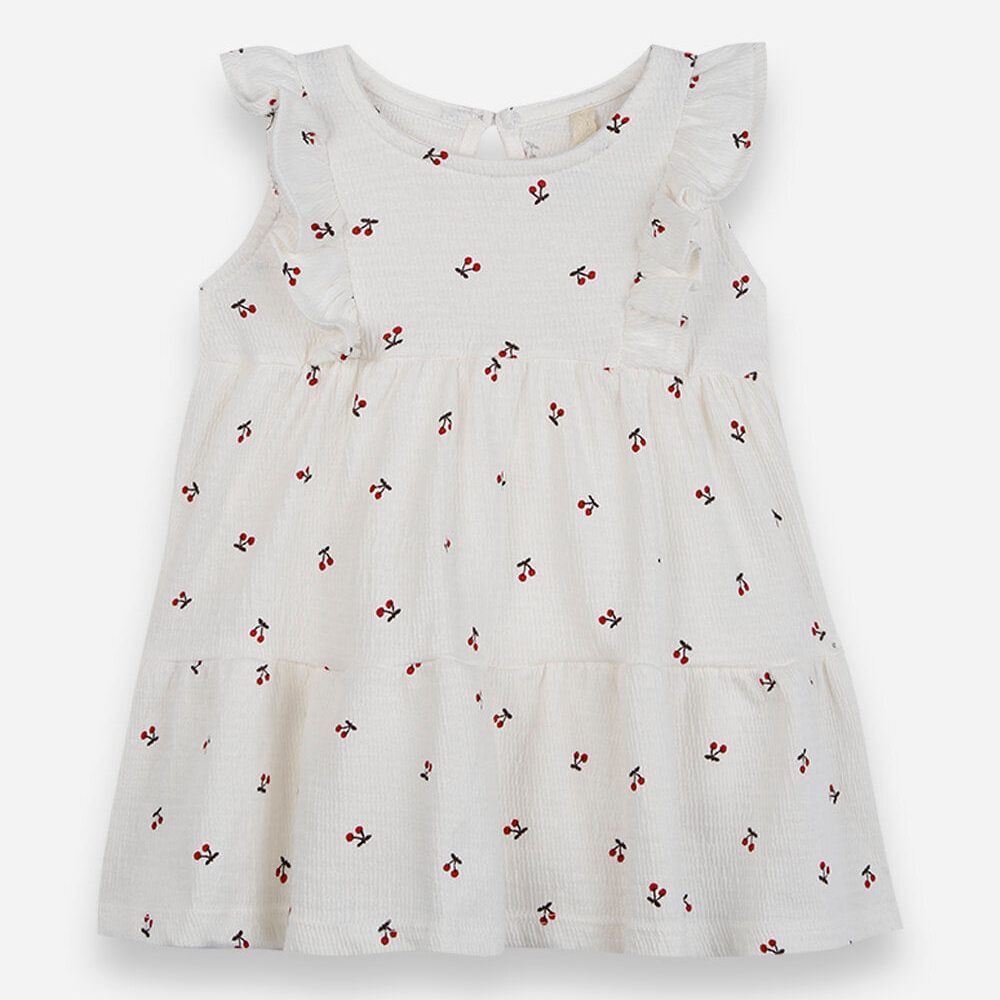 Body vestido infantil com algodão e babados cerejas texturizado off white Body vestido infantil com algodão e babados cerejas texturizado off white