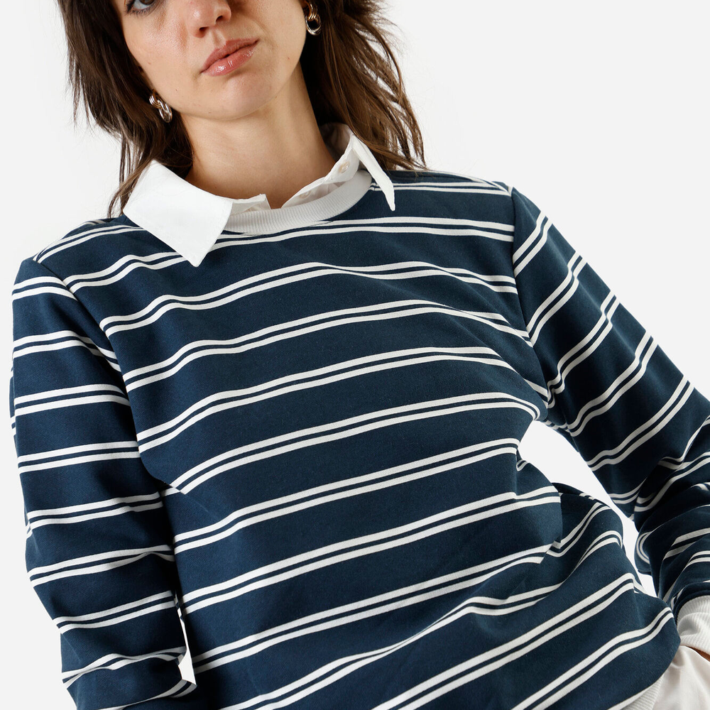 Blusão feminino de moletom listrada off white Blusão feminino de moletom listrada off white
