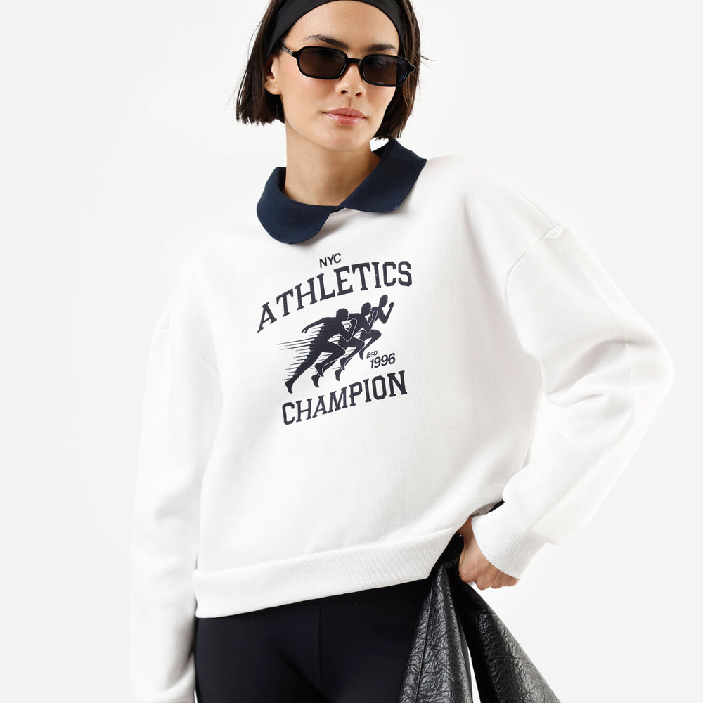 Blusão com gola esporte de moletom atlhetics - off white Blusão com gola esporte de moletom atlhetics - off white