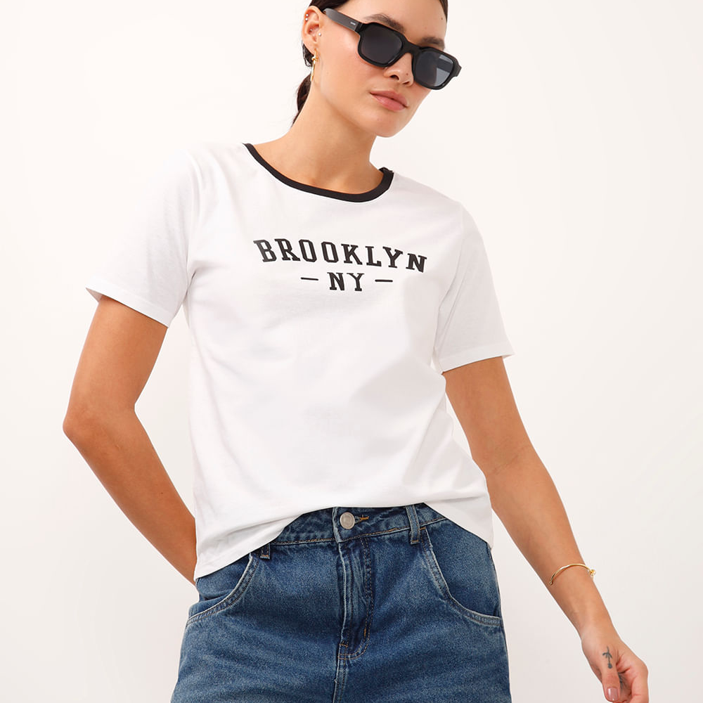 Camiseta de algodão manga curta brooklyn off white Camiseta de algodão manga curta brooklyn off white
